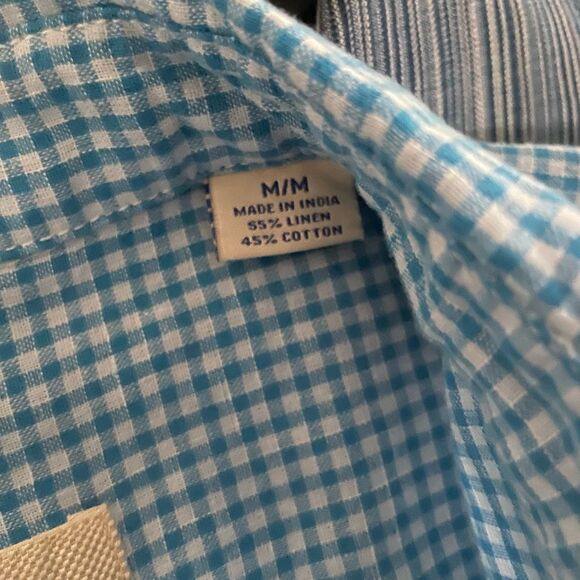 Tommy Bahama Linen Cotton Blue Gingham Short Sleeve Button Up Shirt M - Picture 6 of 6
